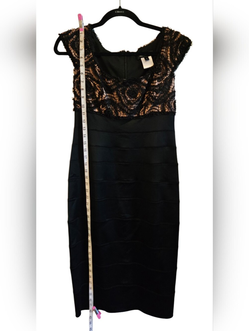 0078 Tadashi Shoji Black Lace Sheath Dress Size 6 Elegant Cocktail Formal Beaded - Picture 6 of 12
